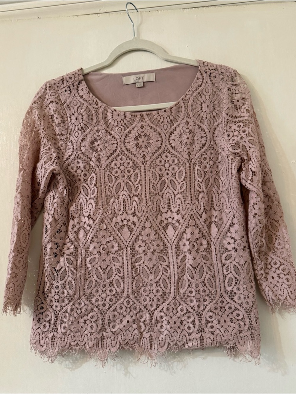 LOFT Lace Overlay Blouse in Dusty Pink